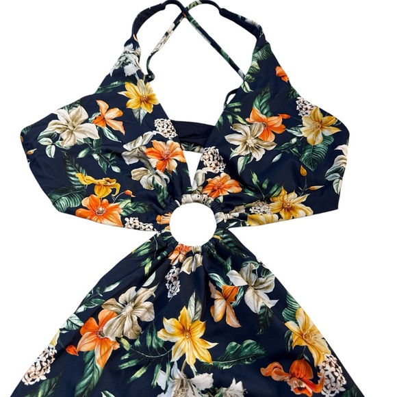 Onia Tropical Bloom O-Ring One Piece Cut Out Swimsuit Deep Navy Size M, NWT - Picture 3 of 8
